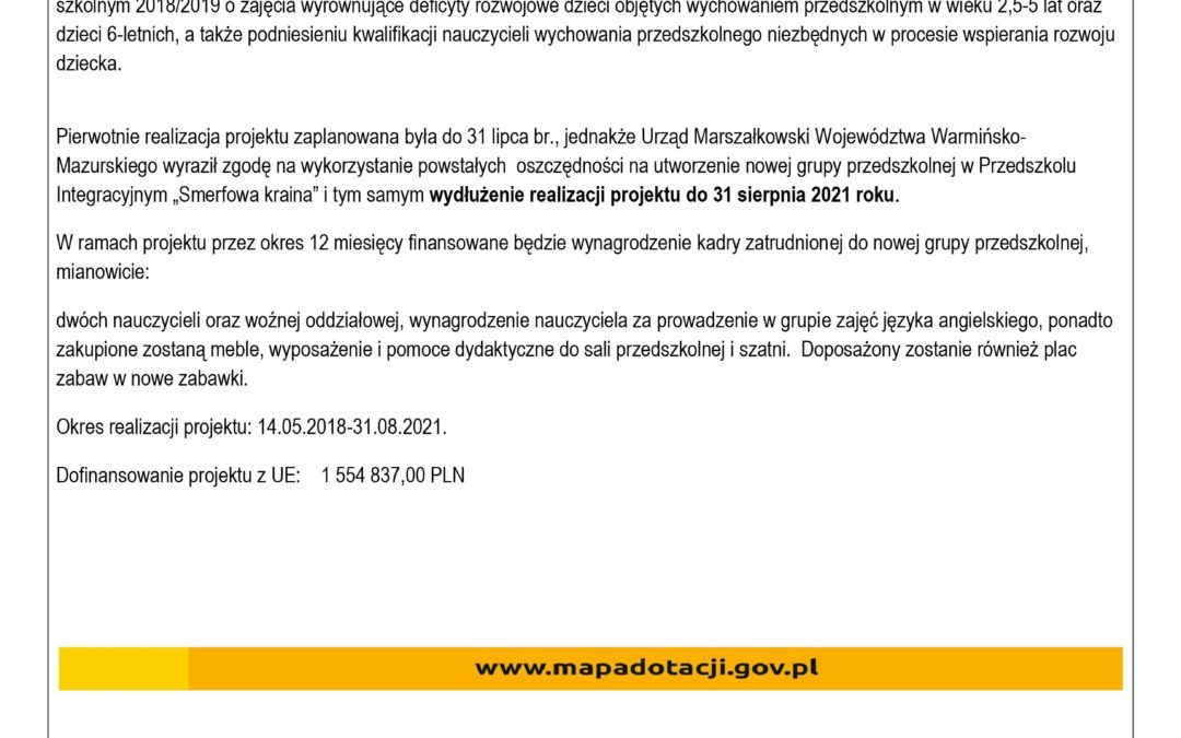 Projekt pn. „Nowoczesne przedszkole- nowe możliwości kętrzyńskich przedszkolaków” będzie kontynuowany