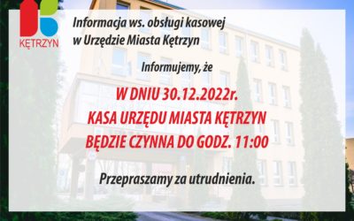 Informacja ws. obsługi kasowej w Urzędzie Miasta Kętrzyn