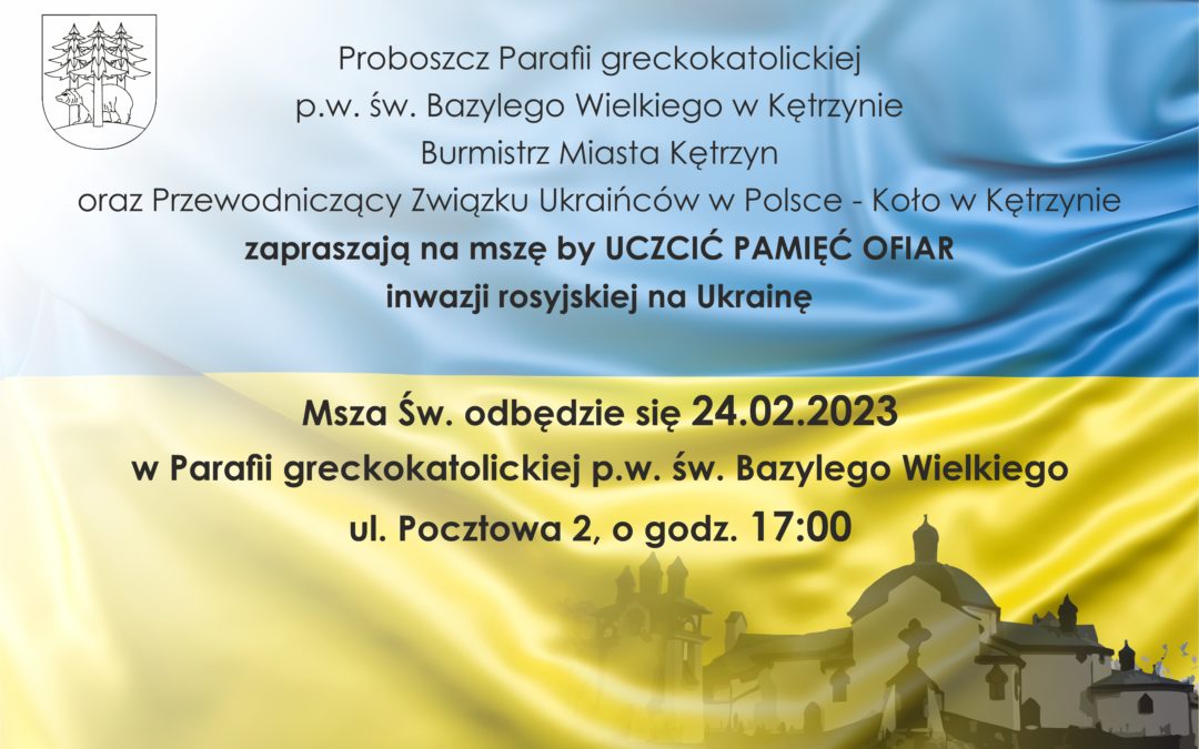 Burmistrz Miasta zaprasza na mszę św. w intencji ofiar wojny w Ukrainie